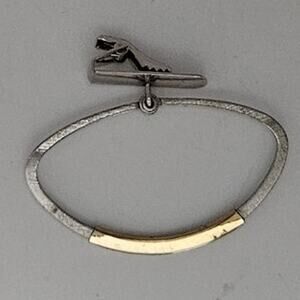 Vintage Anson Two-Tone Oval Tie Bar Clip Silver Gold Tone Accent Men’s Jewelry